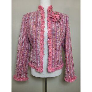 Chadwicks Womens Long Sleeves Ornate Blazer Coat Pink Woven Tweed Size 4 A223
